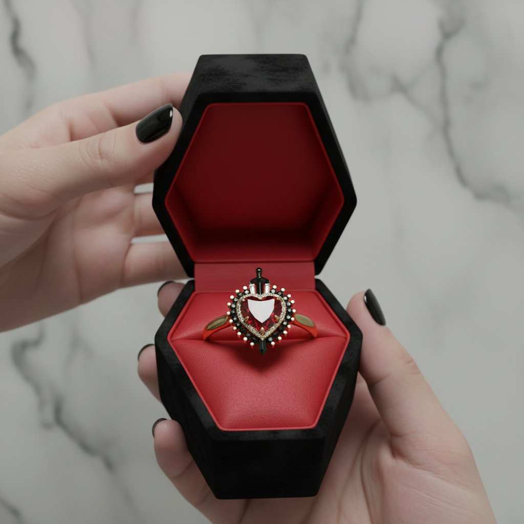 Against All Odds- Heart Shape Diamond Option Gothic Engagement Ring-Black Diamonds New York