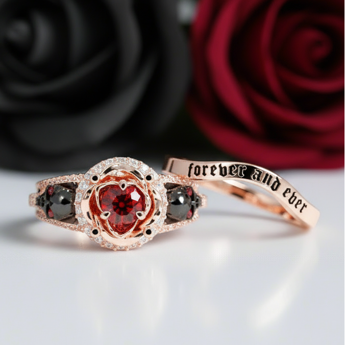 Forever And Ever Wedding Rings- 14k Rose Gold with Skulls-Black Diamonds New York
