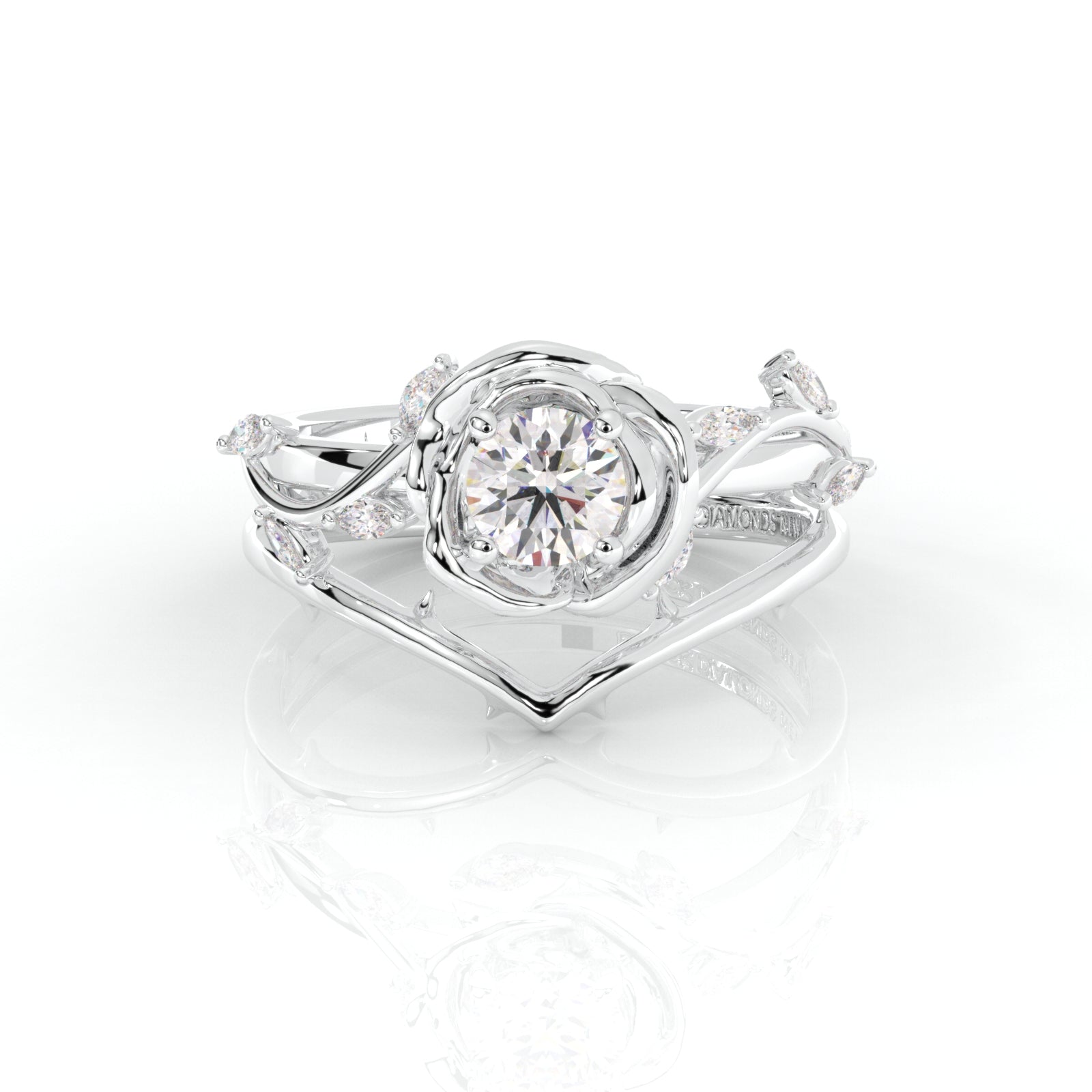Black Rose- .50ct Round Cut Diamond 14k Gold Modern Goth Engagement Ring-Black Diamonds New York
