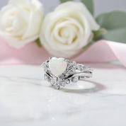 Heart Shaped Moss Agate Engagement Ring Set-Black Diamonds New York