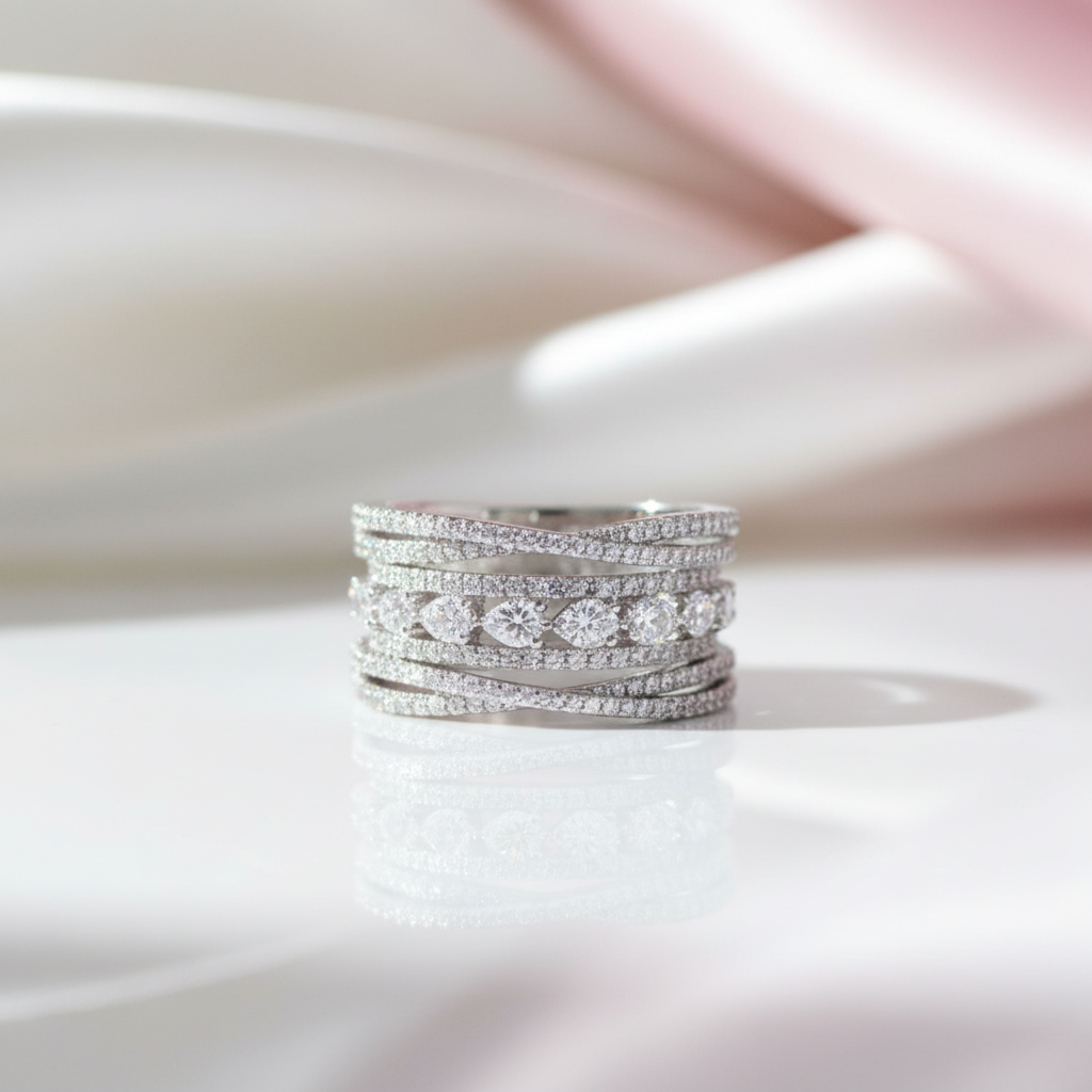 5 Pieces Stackable Ring Band Set-Black Diamonds New York