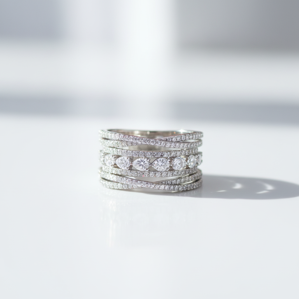 5 Pieces Stackable Ring Band Set-Black Diamonds New York