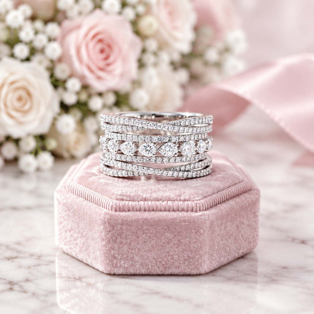 5 Pieces Stackable Ring Band Set-Black Diamonds New York
