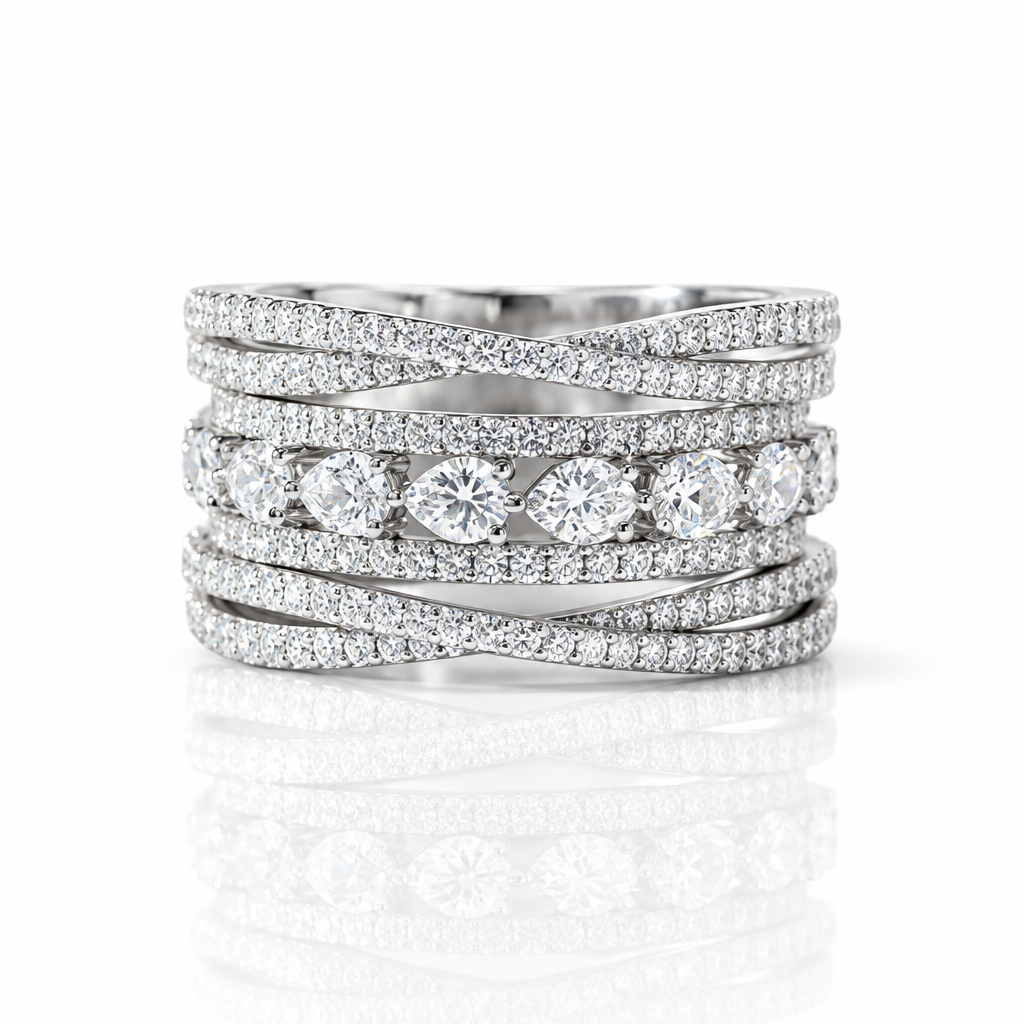 5 Pieces Stackable Ring Band Set-Black Diamonds New York