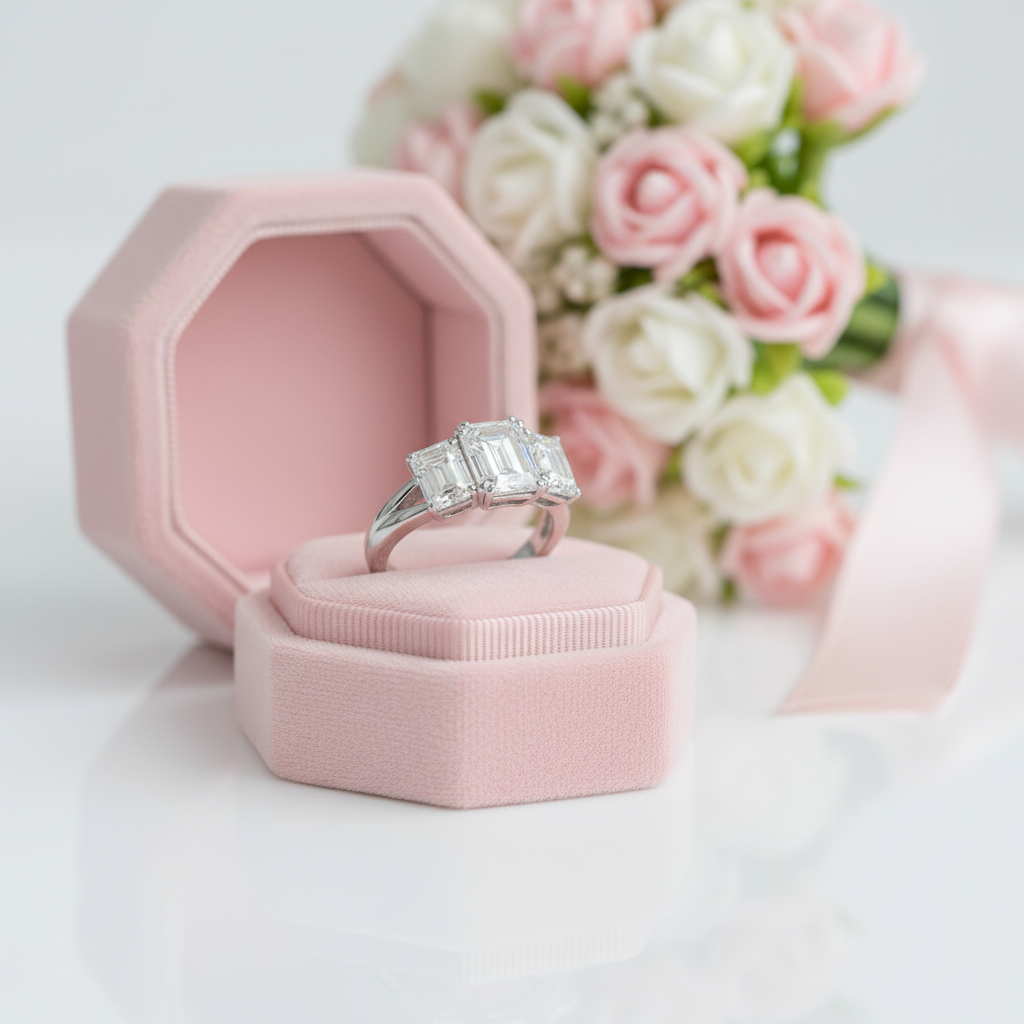 5ct Emerald Cut Diamond Option Three Stone Engagement Ring-Black Diamonds New York