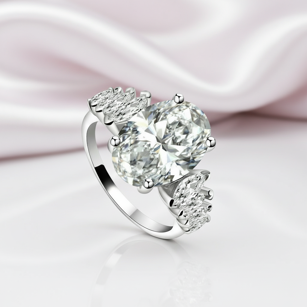 5ct Luxury Oval Cut Diamond Engagement Ring-Black Diamonds New York