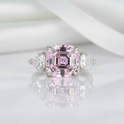 5ct Pink Sapphire Asscher Cut Three Stone Engagement Ring-Black Diamonds New York