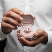 5ct Pink Sapphire Asscher Cut Three Stone Engagement Ring-Black Diamonds New York