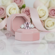 5ct Pink Sapphire Asscher Cut Three Stone Engagement Ring-Black Diamonds New York