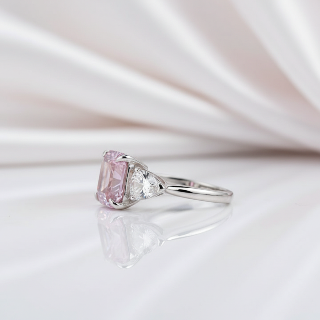 5ct Pink Sapphire Asscher Cut Three Stone Engagement Ring-Black Diamonds New York