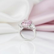 5ct Pink Sapphire Asscher Cut Three Stone Engagement Ring-Black Diamonds New York