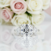 5ct Pink Sapphire Asscher Cut Three Stone Engagement Ring-Black Diamonds New York