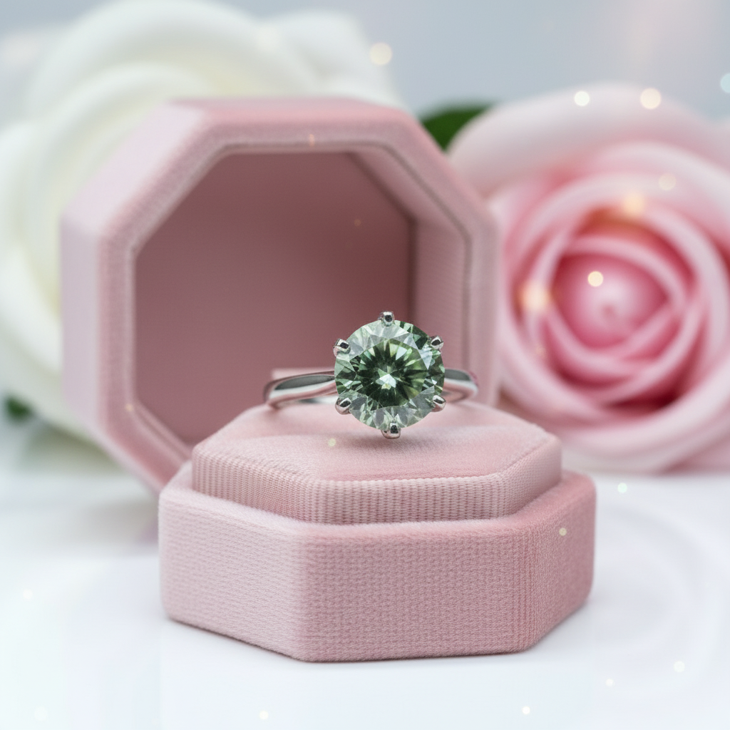 5ct Round Cut Green Diamond Option Engagement Ring-Black Diamonds New York