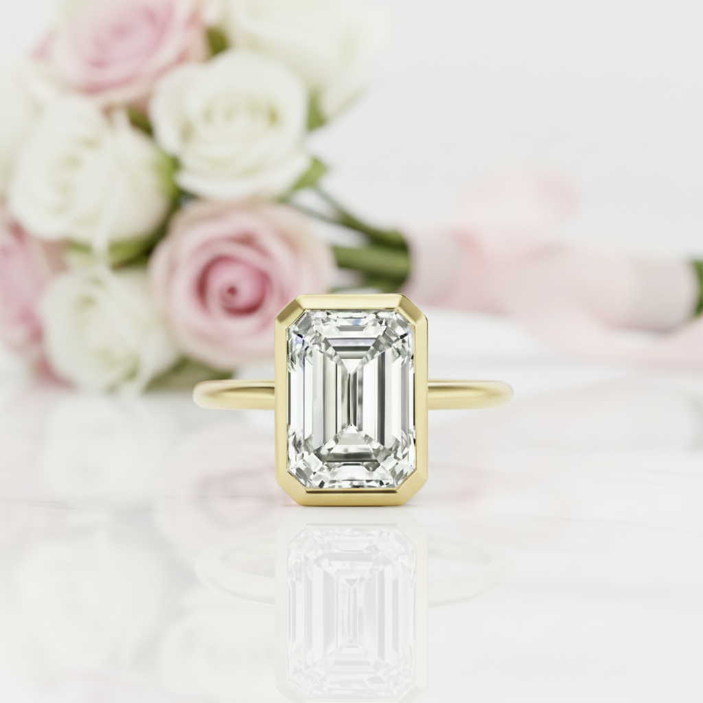 5ct Emerald Cut Diamond Option Bezel Engagement Ring-Black Diamonds New York