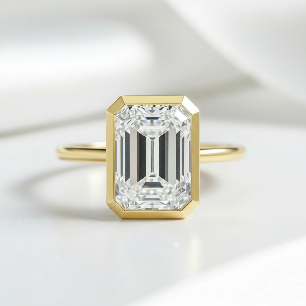 5ct Emerald Cut Diamond Bezel Engagement Ring-Black Diamonds New York