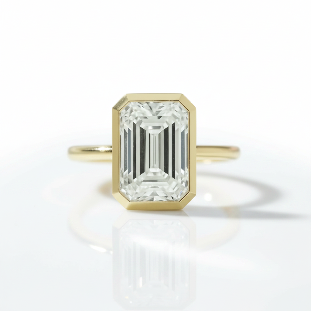 5ct Emerald Cut Diamond Option Bezel Engagement Ring-Black Diamonds New York