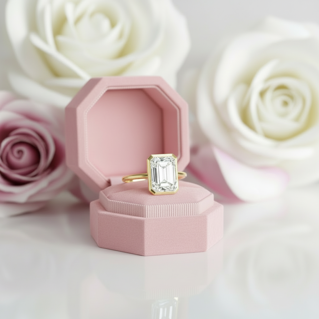 5ct Emerald Cut Diamond Option Bezel Engagement Ring-Black Diamonds New York