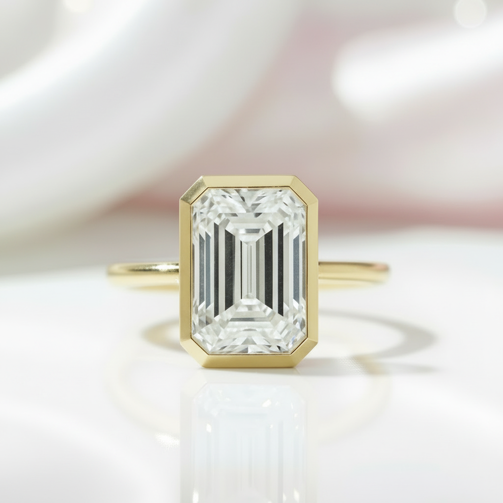 5ct Emerald Cut Diamond Bezel Engagement Ring-Black Diamonds New York