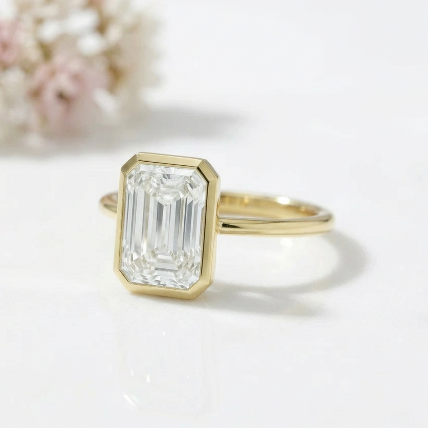 5ct Emerald Cut Diamond Option Bezel Engagement Ring-Black Diamonds New York