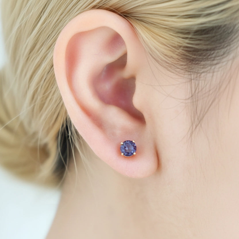 5mm Round Color Changing Alexandrite Halo Stud Earrings-Black Diamonds New York