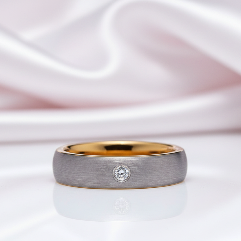 Dome Brushed Finished Tungsten Wedding Band with Diamond Option-Black Diamonds New York