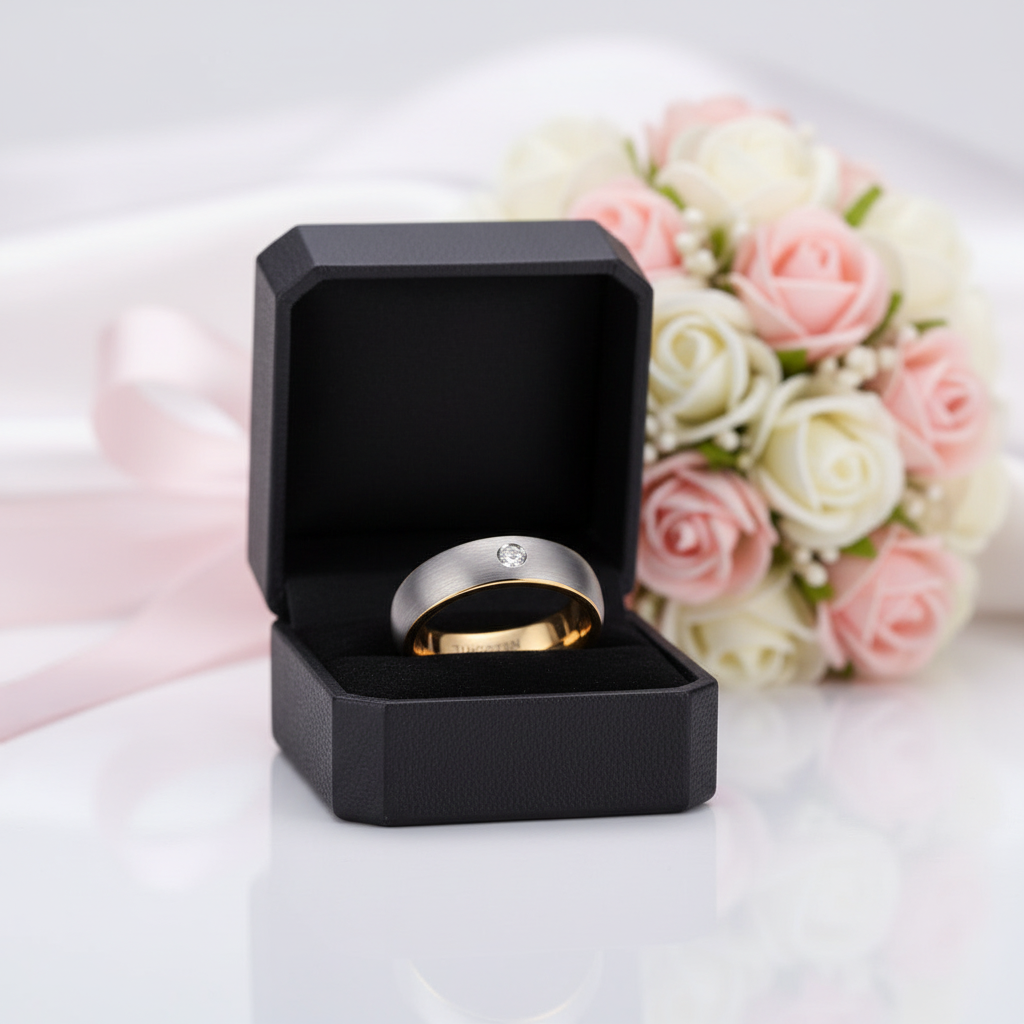 Dome Brushed Finished Tungsten Wedding Band with Diamond Option-Black Diamonds New York