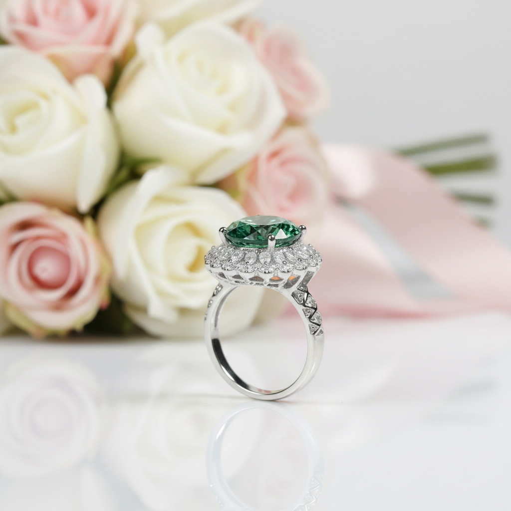 6 Carat Round Cut Green Diamond Option Halo Engagement Ring-Black Diamonds New York