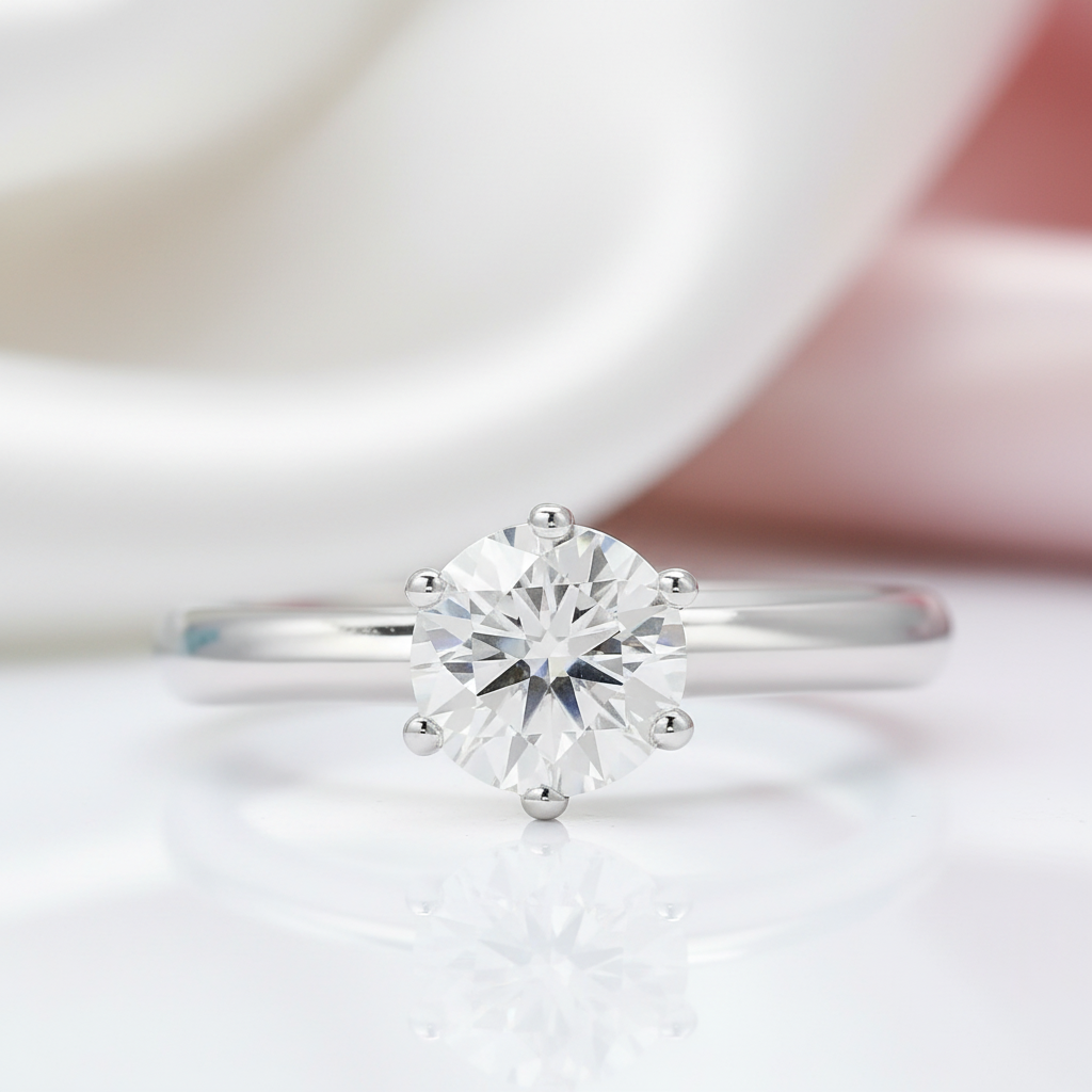 6 Prong 1.0 Ct Round Cut Diamond Option Engagement Ring-Black Diamonds New York