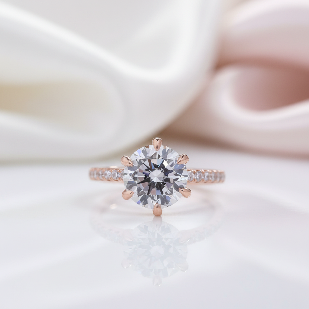 6 Prong Round Cut Diamond Option Rose Gold Engagement Ring-Black Diamonds New York