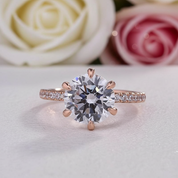 6 Prong Round Cut Diamond Rose Gold Engagement Ring-Black Diamonds New York