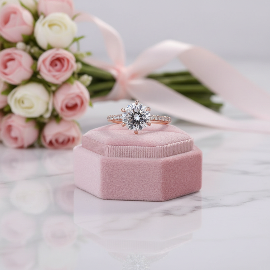 6 Prong Round Cut Diamond Option Rose Gold Engagement Ring-Black Diamonds New York