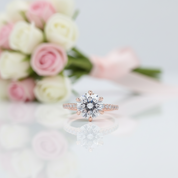 6 Prong Round Cut Diamond Option Rose Gold Engagement Ring-Black Diamonds New York