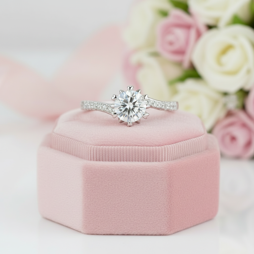 6.5mm 1.0 Ct Round Cut Diamond Option Engagement Ring-Black Diamonds New York