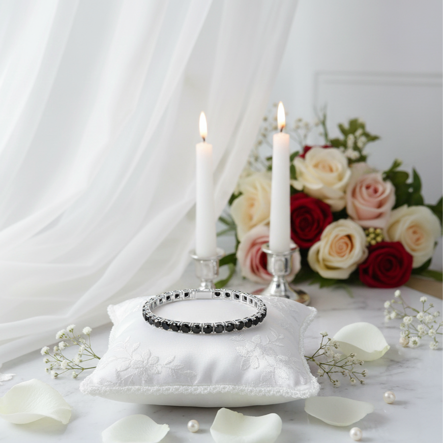 6.5mm Black Round Diamond Cuff Bracelet-Black Diamonds New York