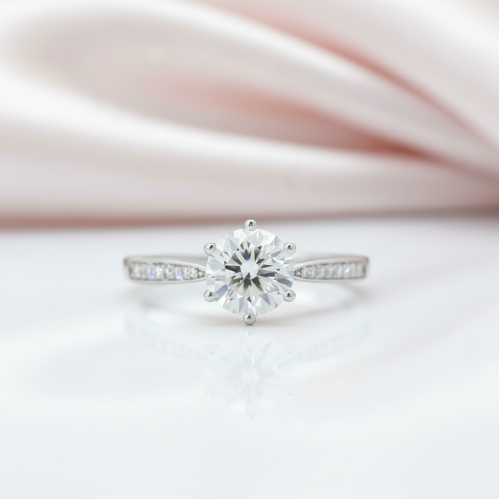 6.5mm Round Cut 1.0 Ct Diamond Option Engagement Ring-Black Diamonds New York