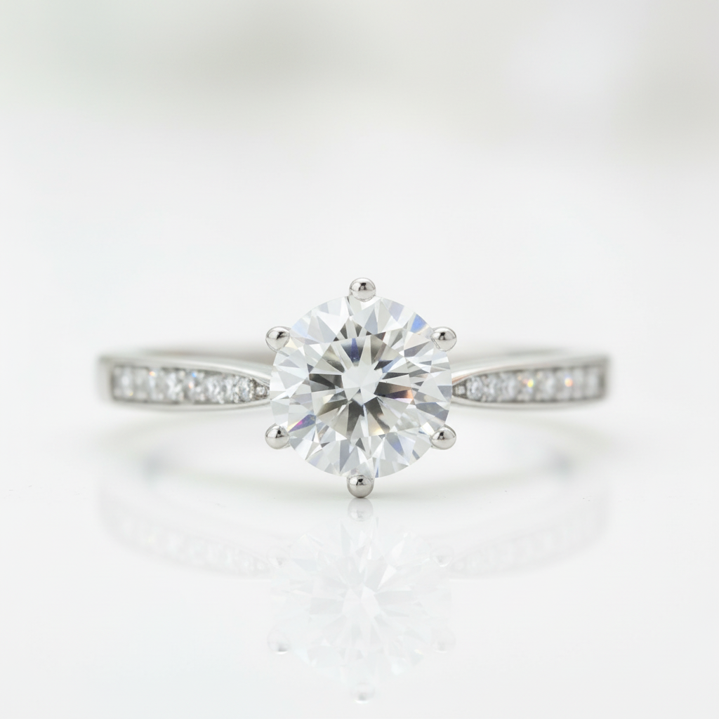 6.5mm Round Cut 1.0 Ct Diamond Option Engagement Ring-Black Diamonds New York