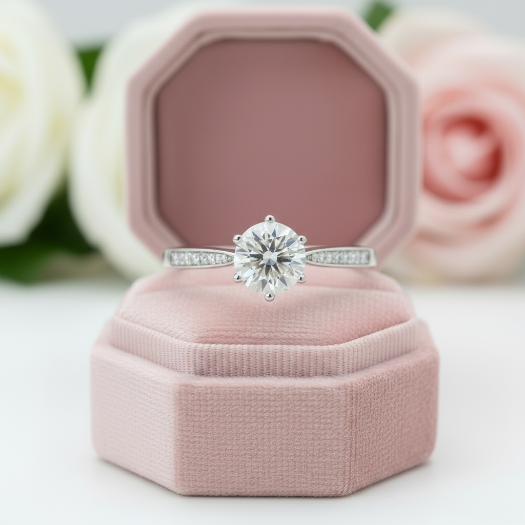 6.5mm Round Cut 1.0 Ct Diamond Engagement Ring-Black Diamonds New York