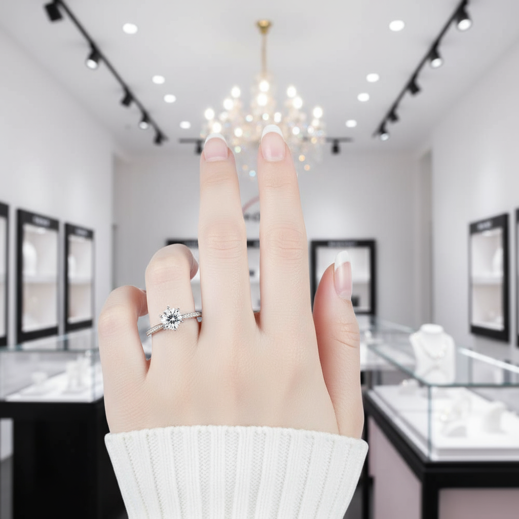 6.5mm Round Cut 1.0 Ct Diamond Engagement Ring-Black Diamonds New York