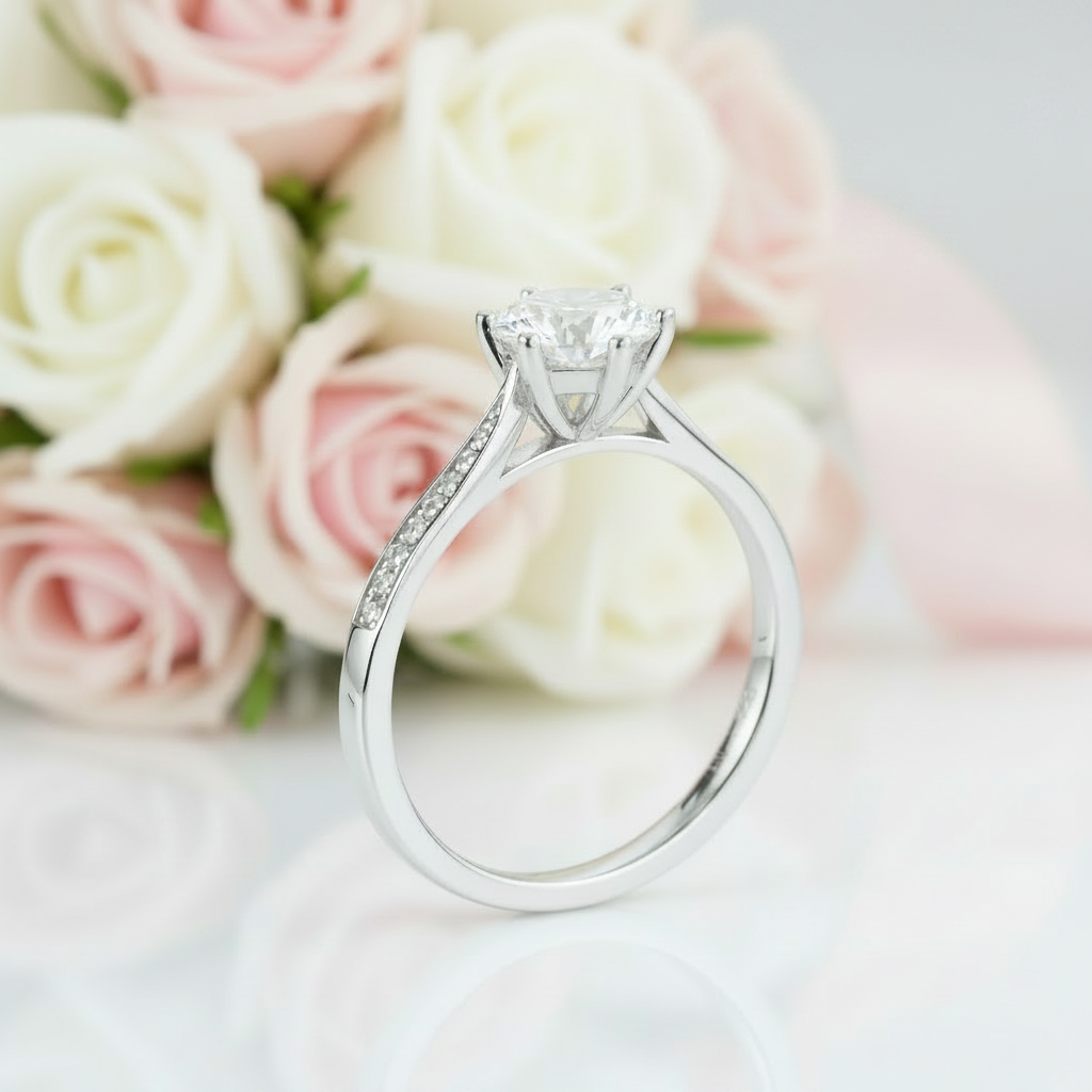 6.5mm Round Cut 1.0 Ct Diamond Option Engagement Ring-Black Diamonds New York