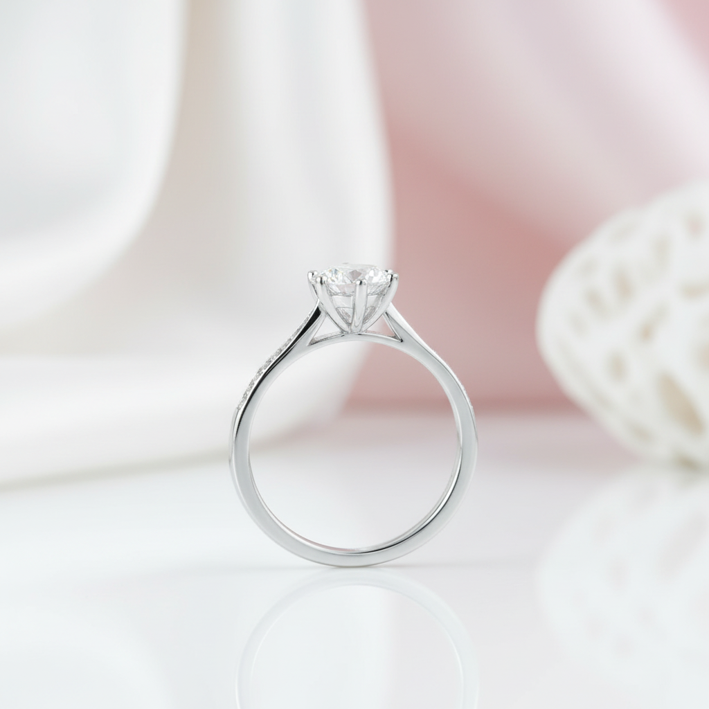 6.5mm Round Cut 1.0 Ct Diamond Option Engagement Ring-Black Diamonds New York