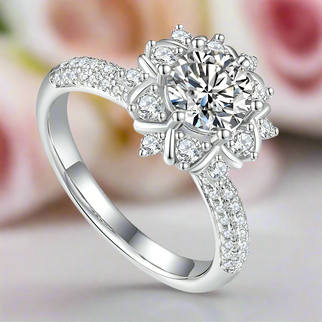 6.5mm Round Cut Diamond Flower Engagement Ring-Black Diamonds New York