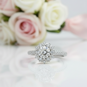 6.5mm Round Cut Diamond Flower Engagement Ring