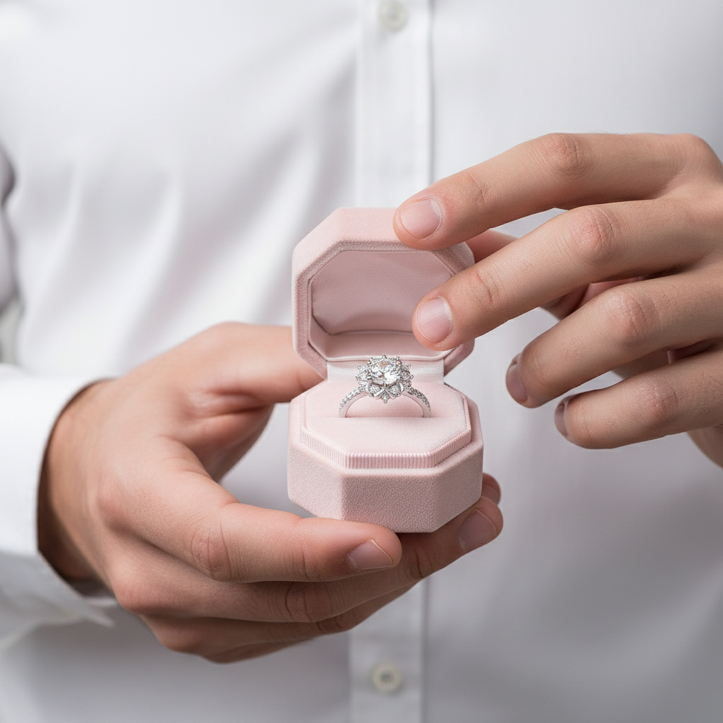 6.5mm Round Cut Diamond Flower Engagement Ring