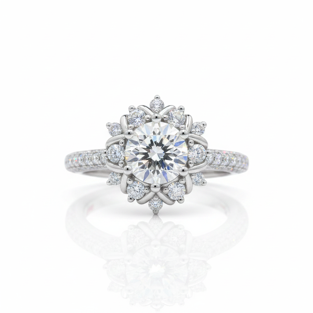 6.5mm Round Cut Diamond Option Flower Engagement Ring-Black Diamonds New York