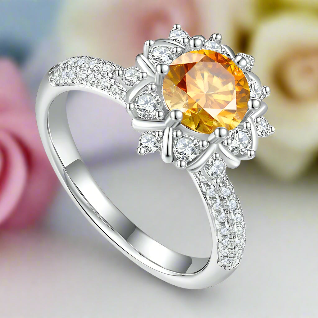 6.5mm Round Cut Diamond Flower Engagement Ring-Black Diamonds New York