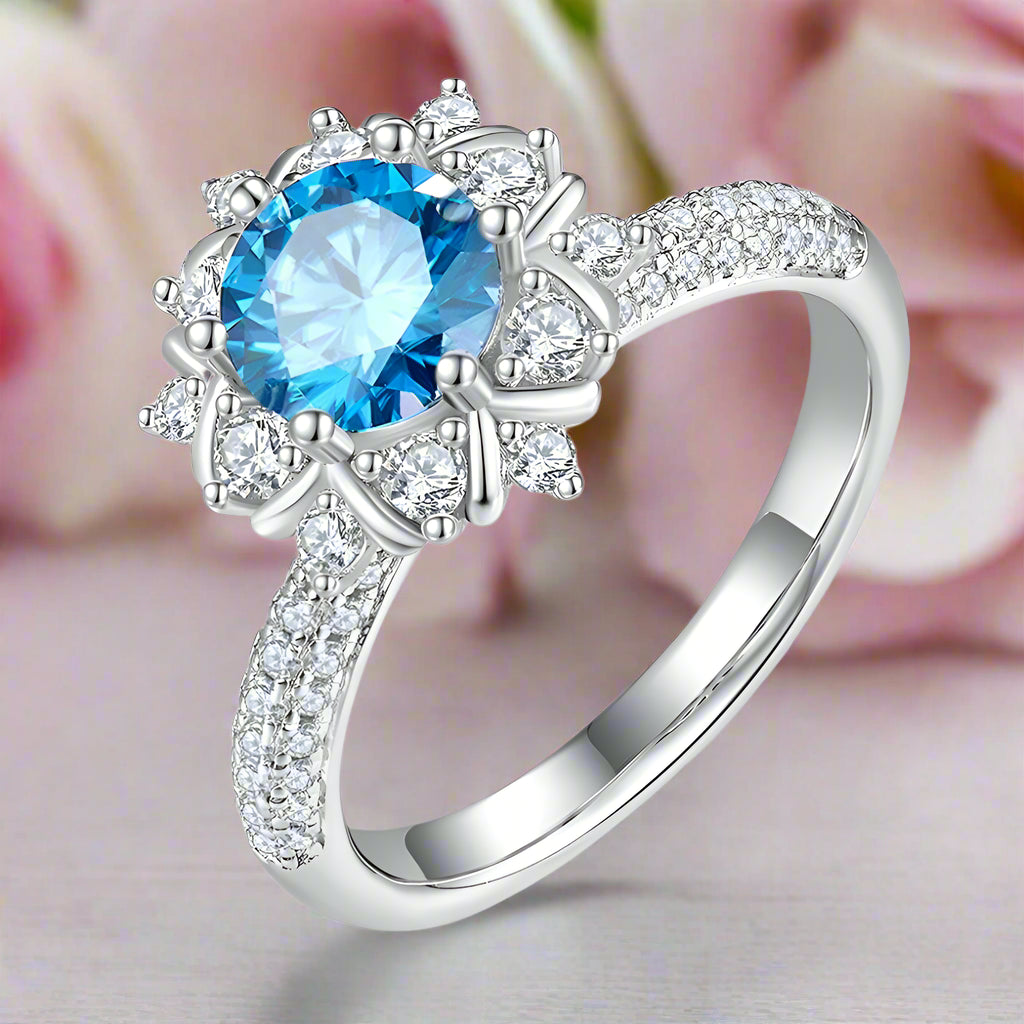 6.5mm Round Cut Diamond Flower Engagement Ring-Black Diamonds New York