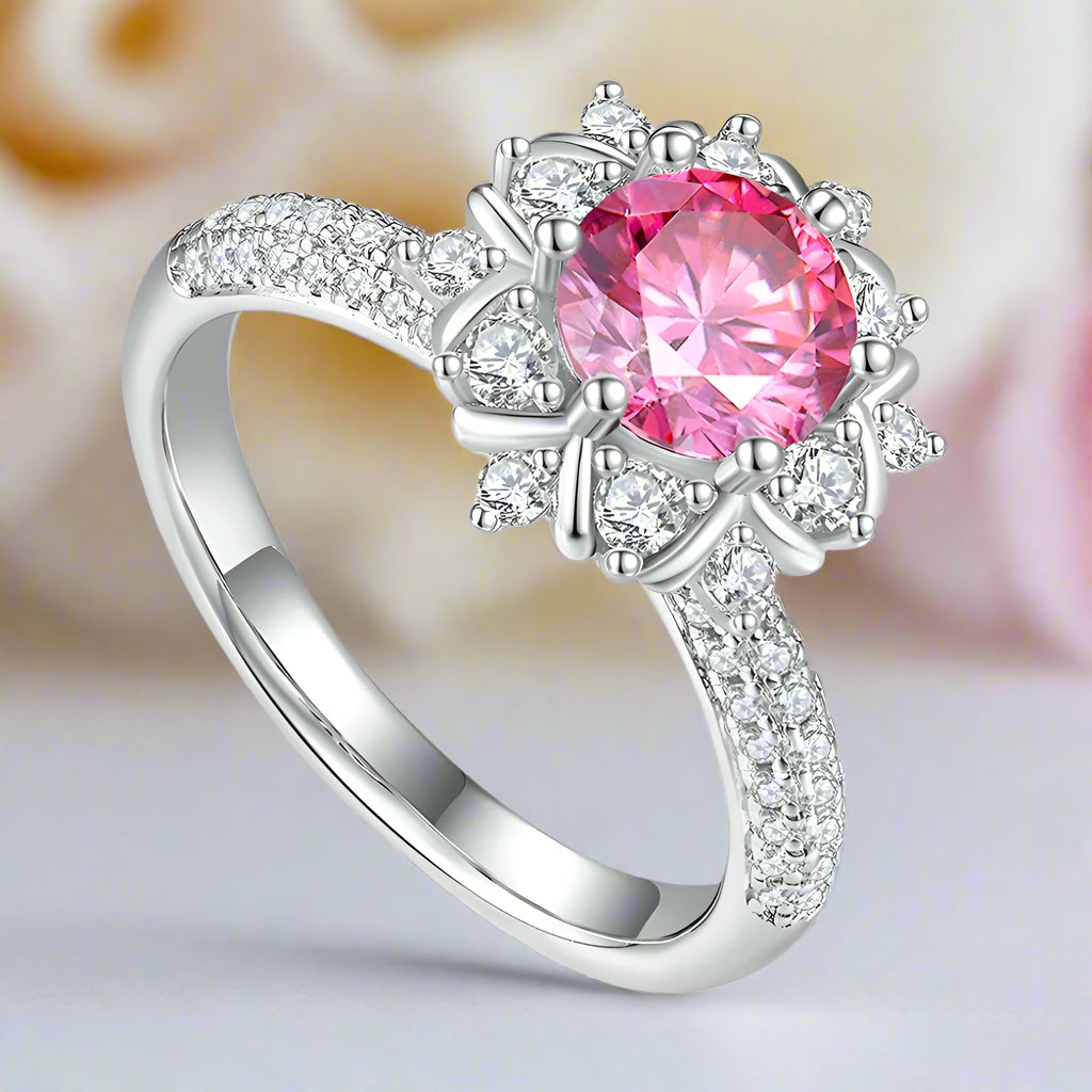 6.5mm Round Cut Diamond Flower Engagement Ring-Black Diamonds New York