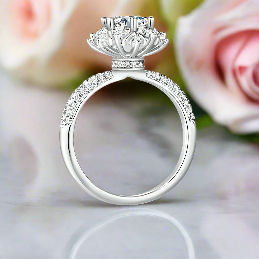 6.5mm Round Cut Diamond Flower Engagement Ring-Black Diamonds New York