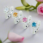 6.5mm Round Cut Diamond Flower Engagement Ring-Black Diamonds New York