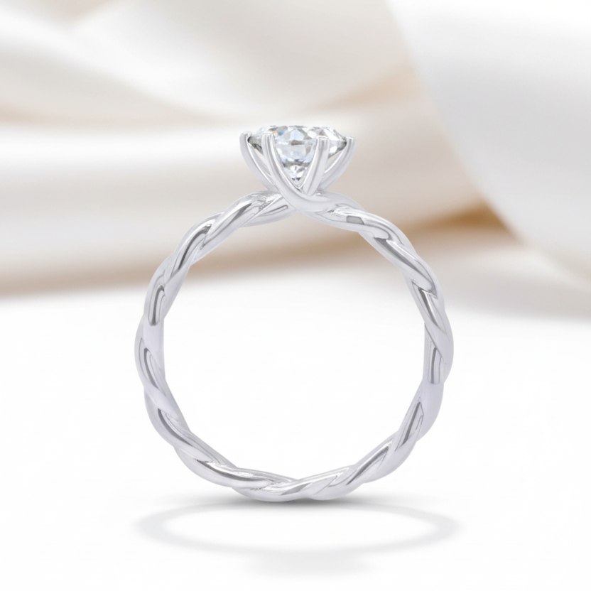 6.5mm Round Cut Diamond Option Twist Band Engagement Ring-Black Diamonds New York